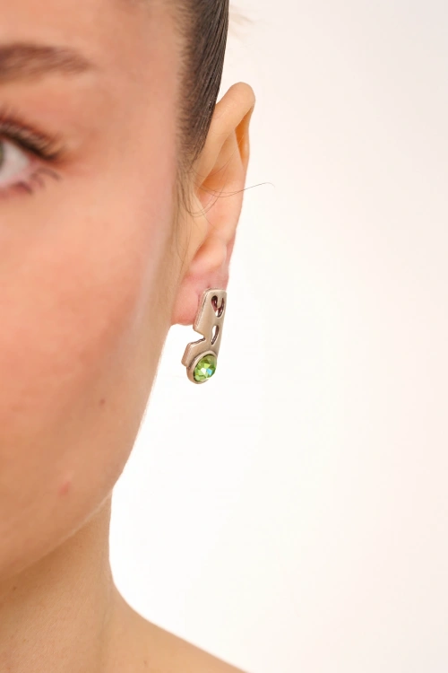 Kiraz Light Green Crystal Stoned Silver Plated Earring