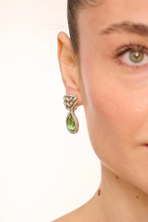 Kiraz Light Green Crystal Stoned Silver Plated Earring