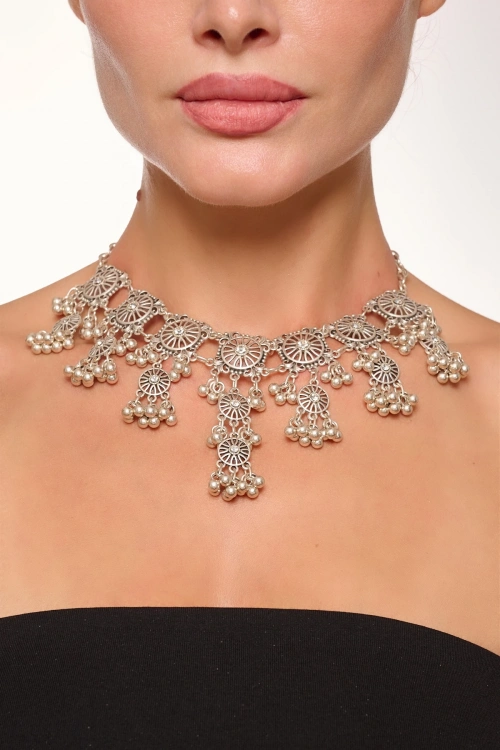 Kiraz White Crystal Stoned Silver Plated Necklace