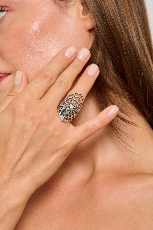 Kiraz Lilac Crystal Stoned Silver Plated Ring