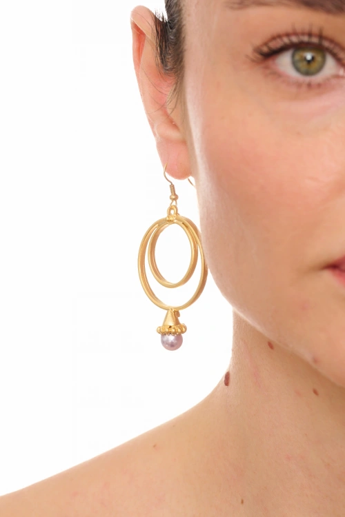 Kiraz Lilac Pearl Stoned Gold Plated Earring