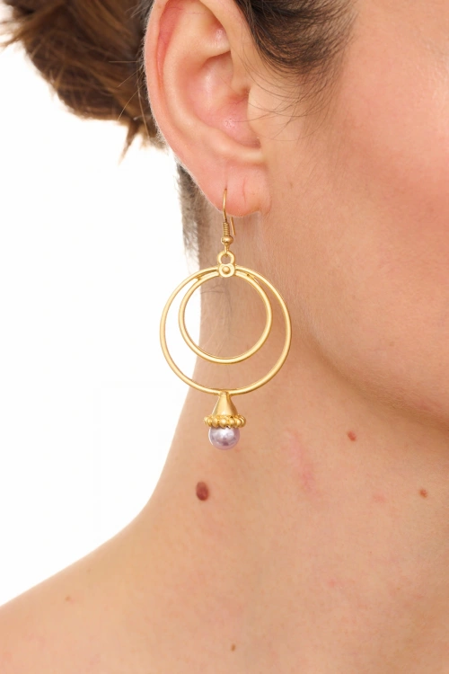 Kiraz Lilac Pearl Stoned Gold Plated Earring