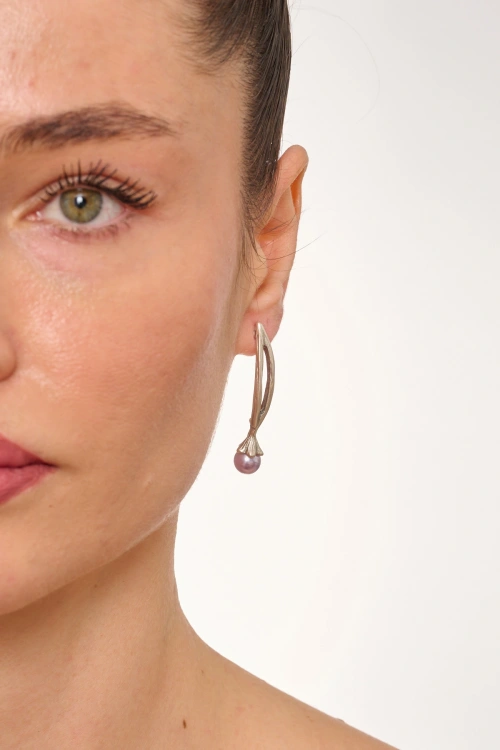 Kiraz Lilac Pearl Stoned Silver Plated Earring