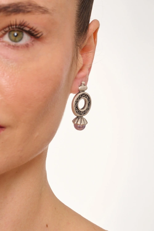 Kiraz Lilac Pearl Stoned Silver Plated Earring