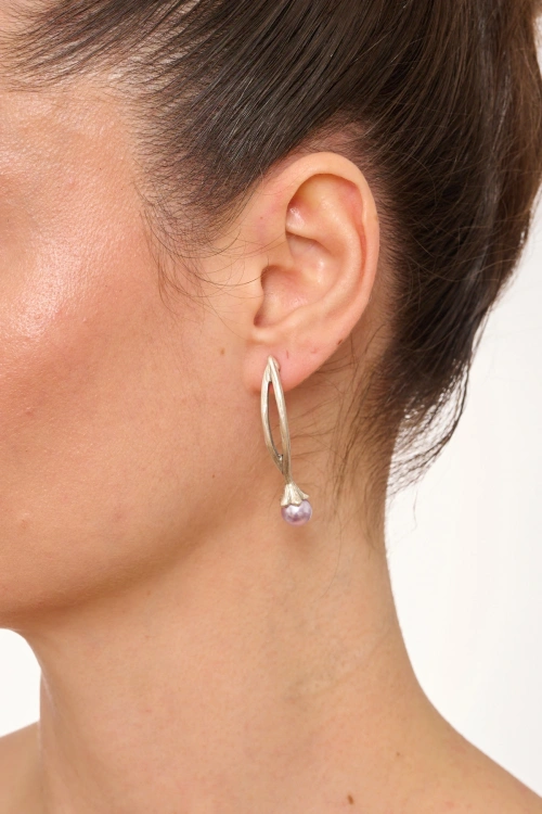 Kiraz Lilac Pearl Stoned Silver Plated Earring