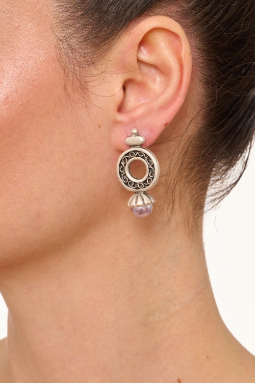 Kiraz Lilac Pearl Stoned Silver Plated Earring