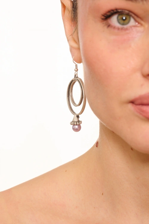 Kiraz Lilac Pearl Stoned Silver Plated Earring