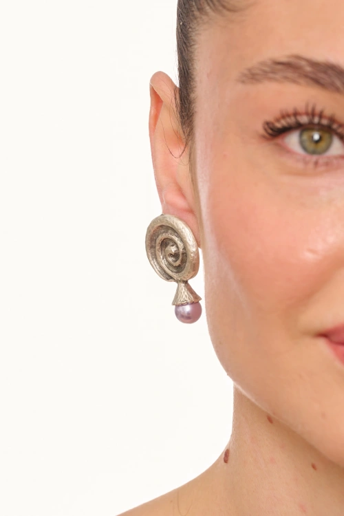 Kiraz Lilac Pearl Stoned Silver Plated Earring