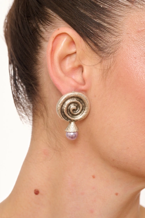 Kiraz Lilac Pearl Stoned Silver Plated Earring