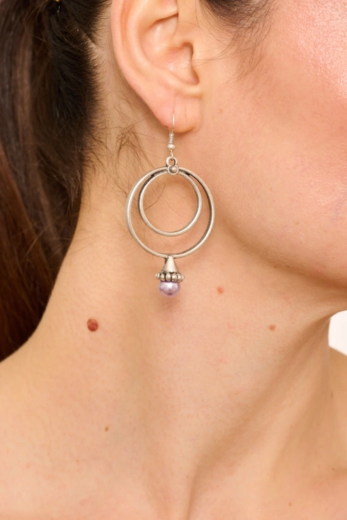 Kiraz Lilac Pearl Stoned Silver Plated Earring
