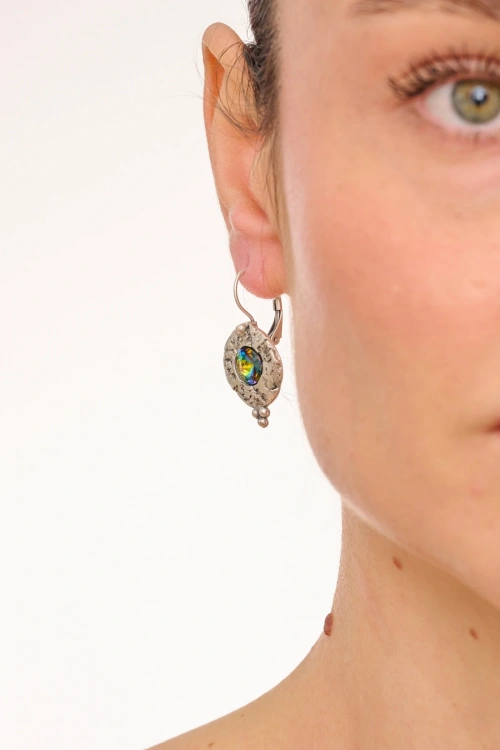 Kiraz Multicolored Crystal Stoned Silver Plated Earring