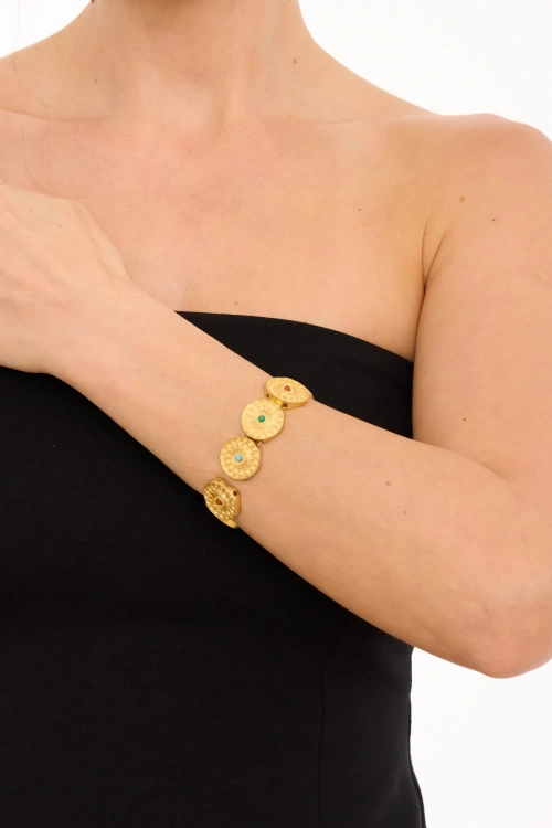 Kiraz Multicolored Stoned Gold Plated Bracelet