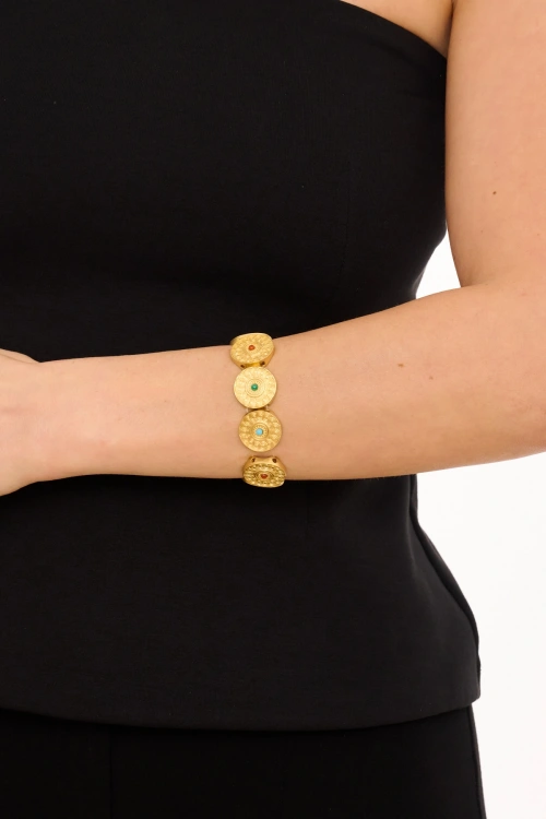 Kiraz Multicolored Stoned Gold Plated Bracelet