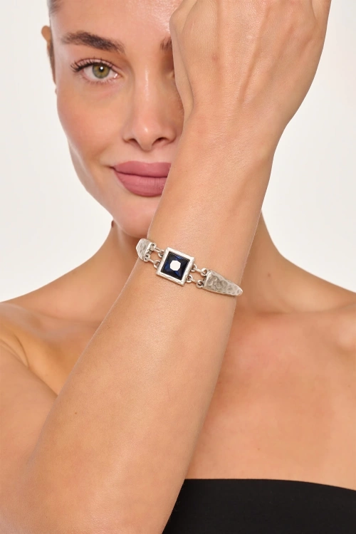 Kiraz Navy Blue Crystal Silver Plated Bracelet