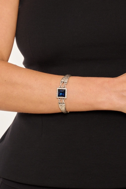 Kiraz Navy Blue Crystal Silver Plated Bracelet