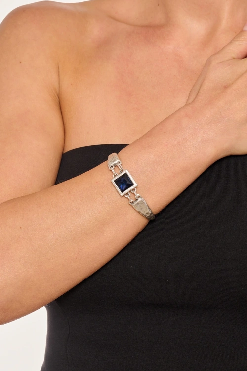 Kiraz Navy Blue Crystal Silver Plated Bracelet