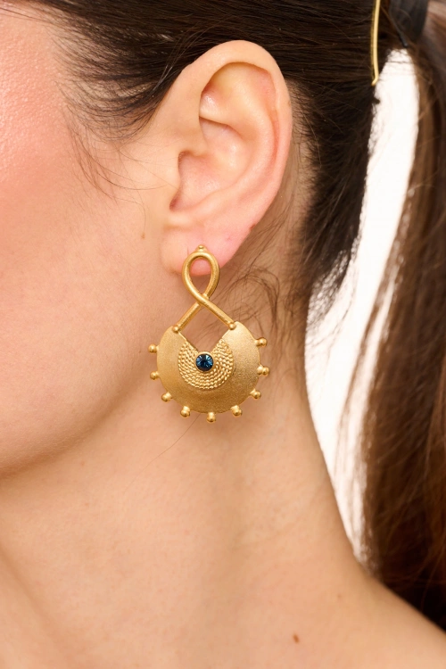 Kiraz Navy Blue Crystal Stoned Gold Plated Earring