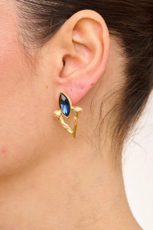 Kiraz Navy Blue Crystal Stoned Gold Plated Earring