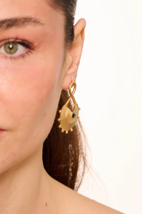 Kiraz Navy Blue Crystal Stoned Gold Plated Earring