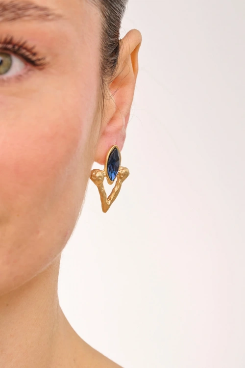 Kiraz Navy Blue Crystal Stoned Gold Plated Earring