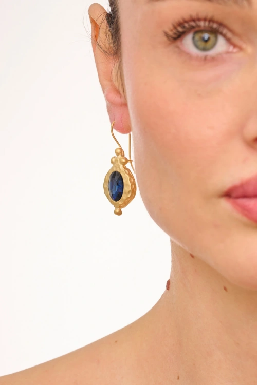 Kiraz Navy Blue Crystal Stoned Gold Plated Earring