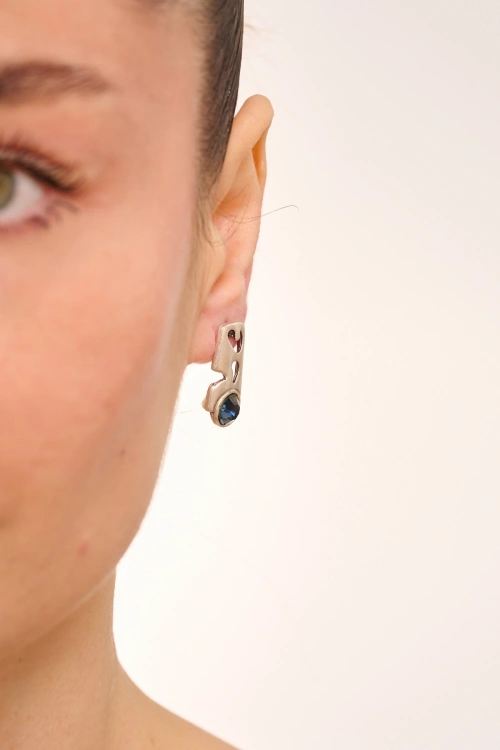 Kiraz Navy Blue Crystal Stoned Silver Plated Earring