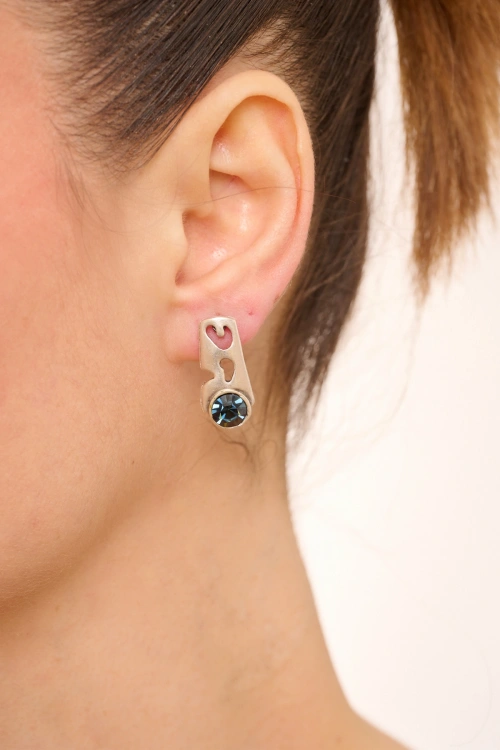 Kiraz Navy Blue Crystal Stoned Silver Plated Earring
