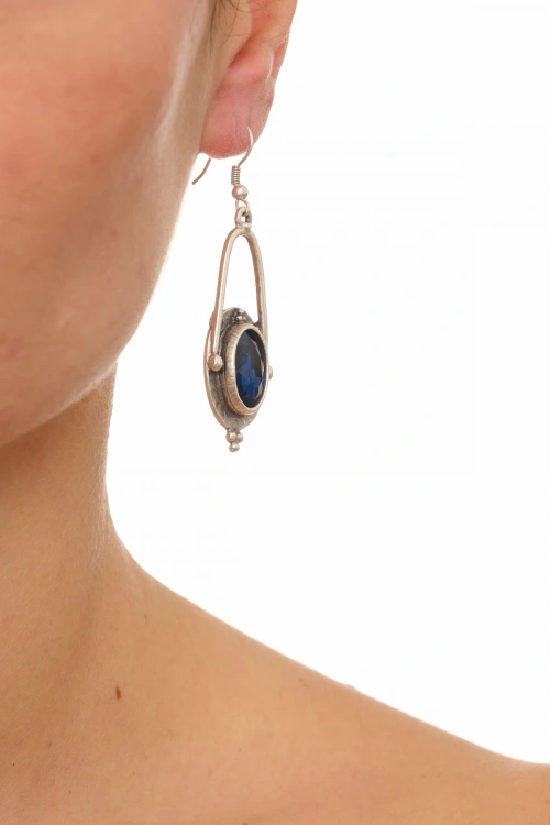 Kiraz Navy Blue Crystal Stoned Silver Plated Earring