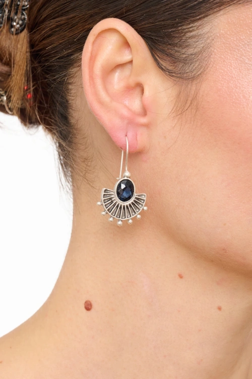 Kiraz Navy Blue Crystal Stoned Silver Plated Earring