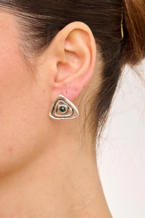 Kiraz Navy Blue Crystal Stoned Silver Plated Earring