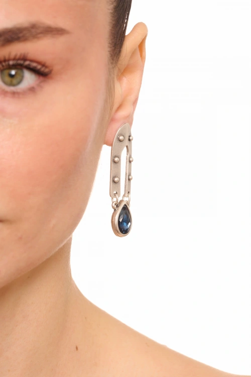 Kiraz Navy Blue Crystal Stoned Silver Plated Earring