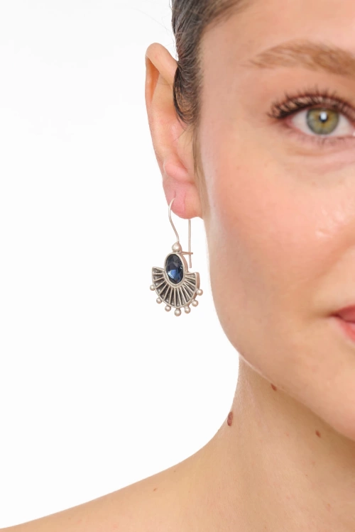 Kiraz Navy Blue Crystal Stoned Silver Plated Earring
