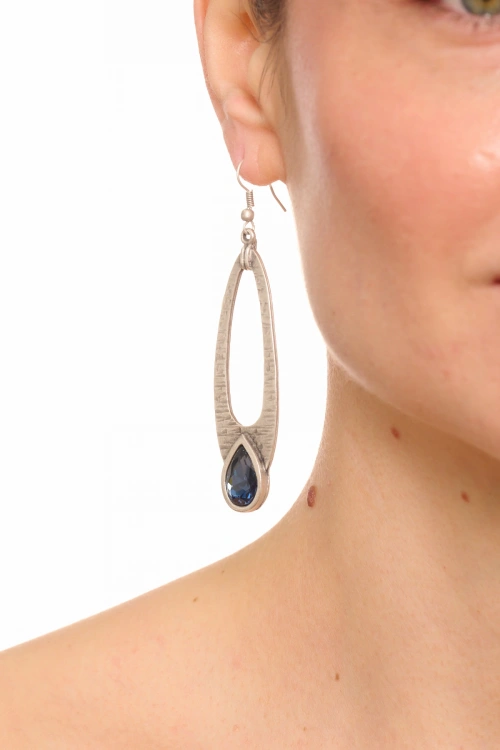 Kiraz Navy Blue Crystal Stoned Silver Plated Earring
