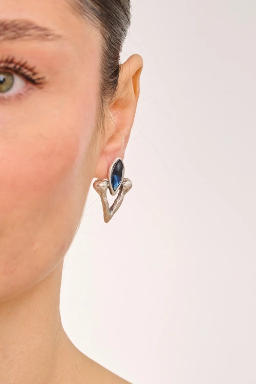 Kiraz Navy Blue Crystal Stoned Silver Plated Earring