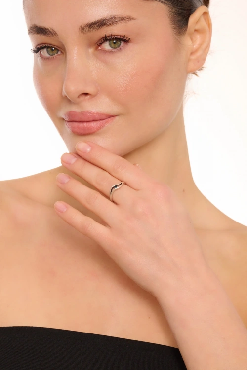 Kiraz Navy Blue Crystal Stoned Silver Plated Ring