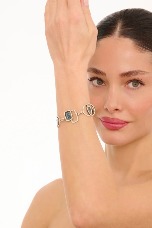 Kiraz Navy Blue Enameled Silver Plated Bracelet