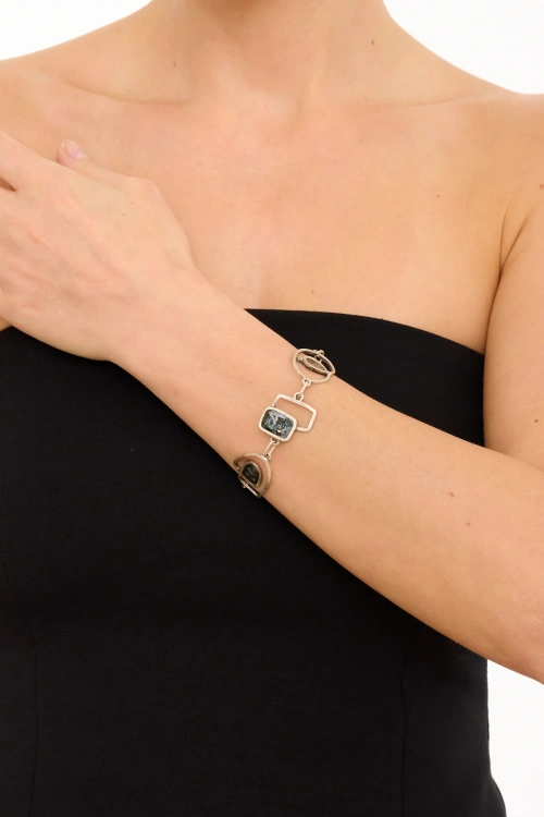 Kiraz Navy Blue Enameled Silver Plated Bracelet