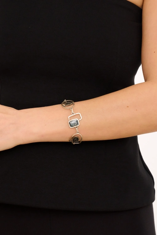 Kiraz Navy Blue Enameled Silver Plated Bracelet