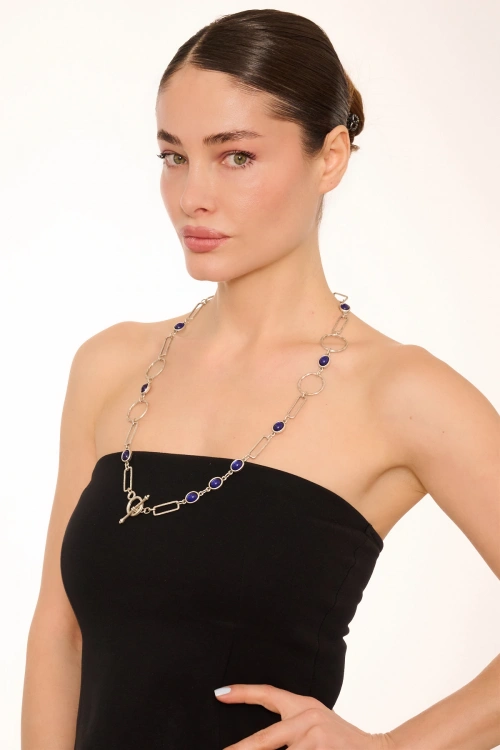 Kiraz Navy Blue Stoned Silver Plated n