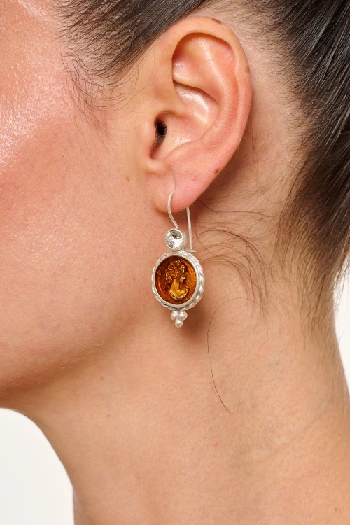 Kiraz Orange Enameled Silver Plated Earring