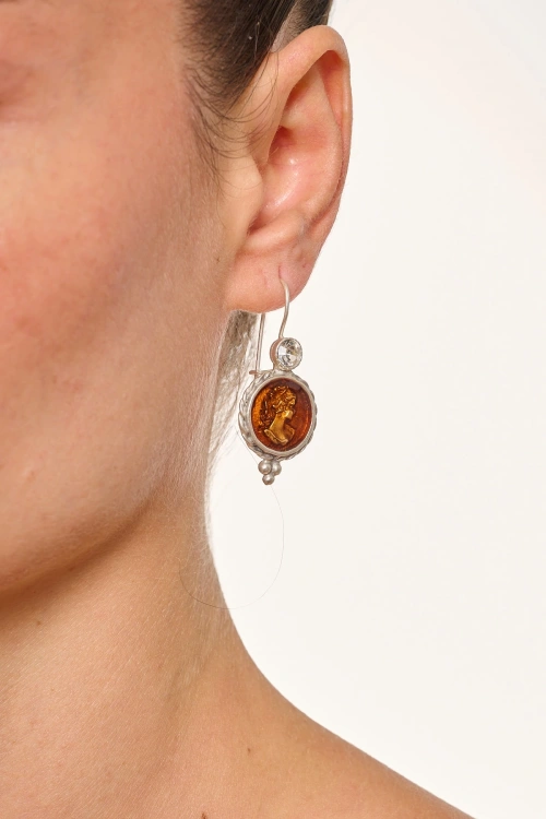 Kiraz Orange Enameled Silver Plated Earring
