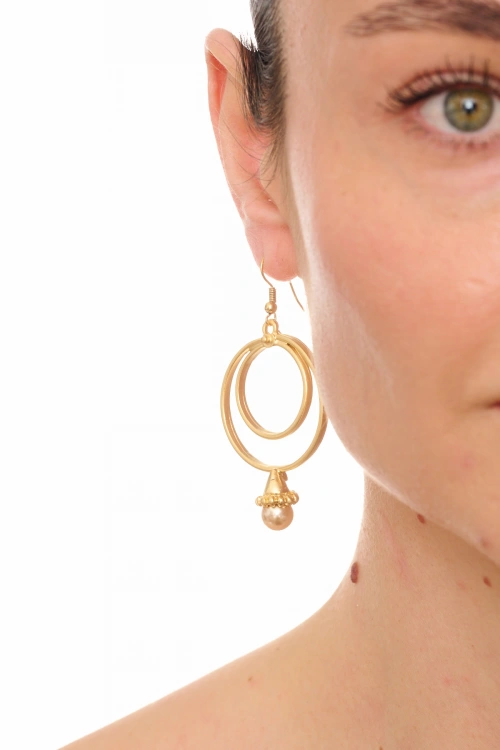 Kiraz Orange Pearl Stoned Gold Plated Earring