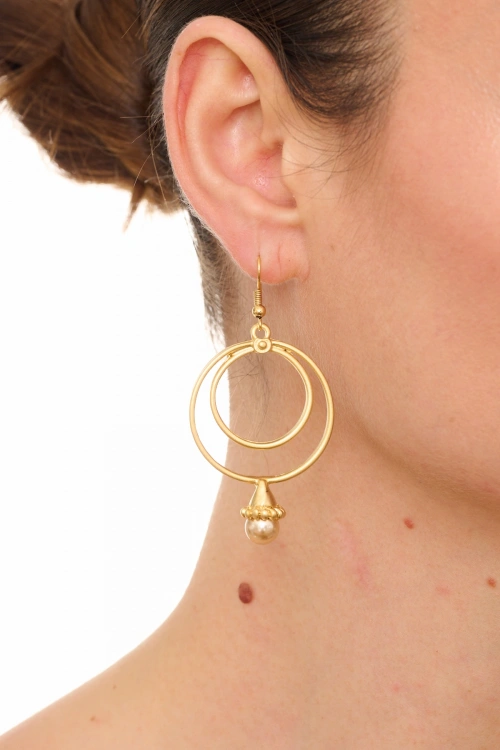 Kiraz Orange Pearl Stoned Gold Plated Earring