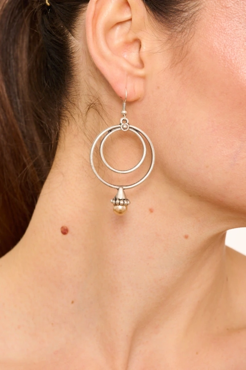 Kiraz Orange Pearl Stoned Silver Plated Earring