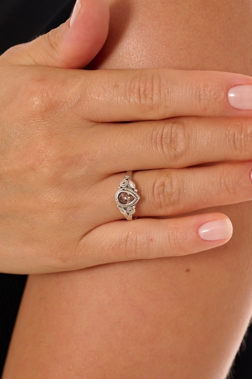 Kiraz Pink Crystal Stoned Silver Plated Ring