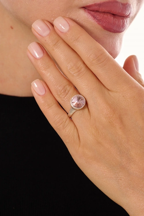 Kiraz Pink Crystal Stoned Silver Plated Ring
