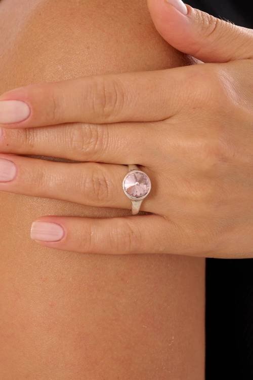 Kiraz Pink Crystal Stoned Silver Plated Ring