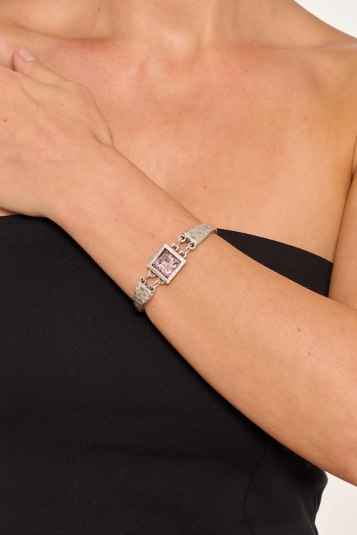 Kiraz Pink Crystal Stoned Silver Plated Bracelet