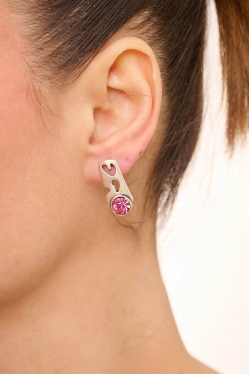 Kiraz Pink Crystal Stoned Silver Plated Earring