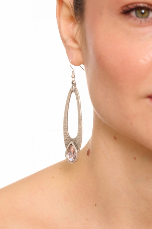 Kiraz Pink Crystal Stoned Silver Plated Earring